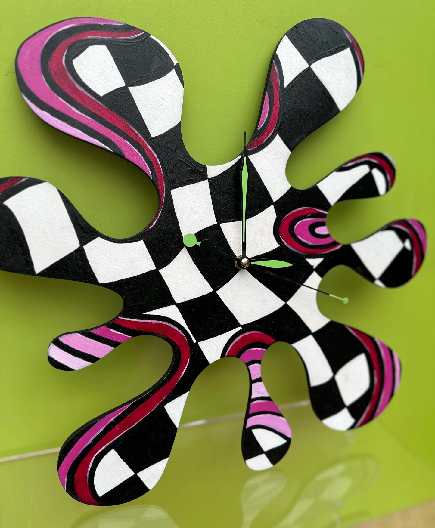 Hand Painted Checkerboard Splat Clock