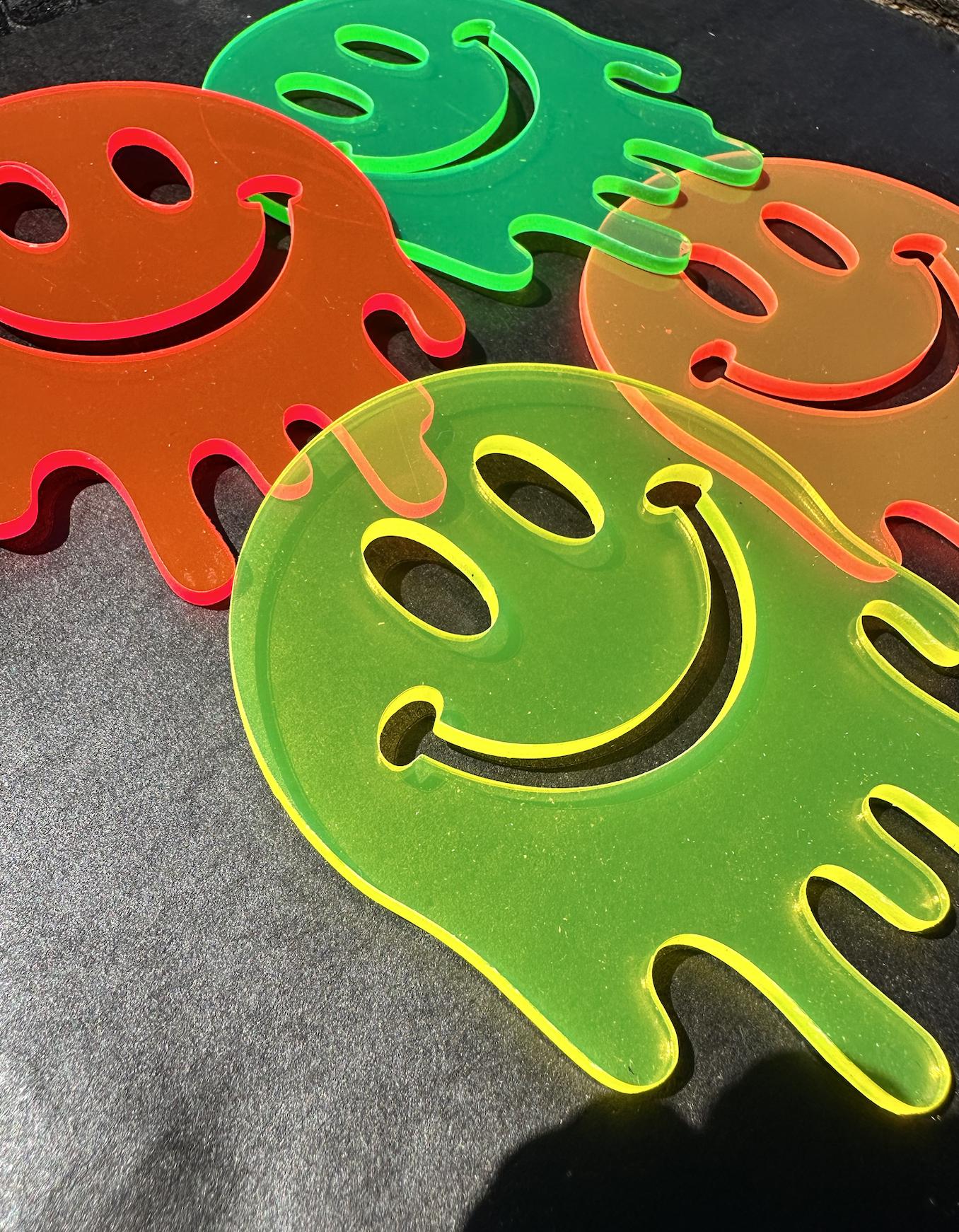 Neon Acrylic Drippy face Coaster Set (4)