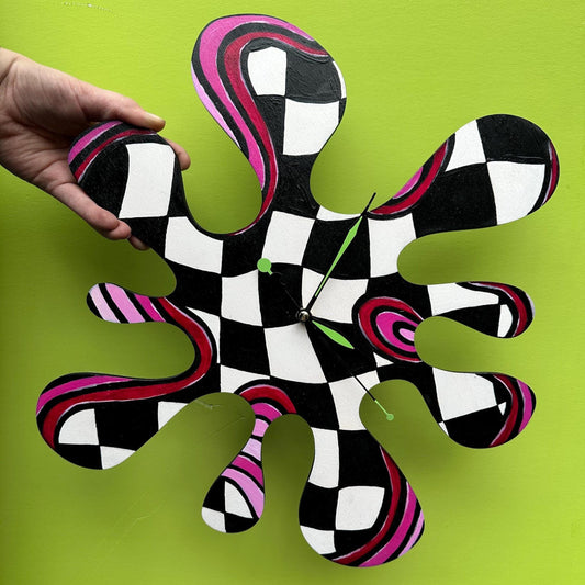 Hand Painted Checkerboard Splat Clock