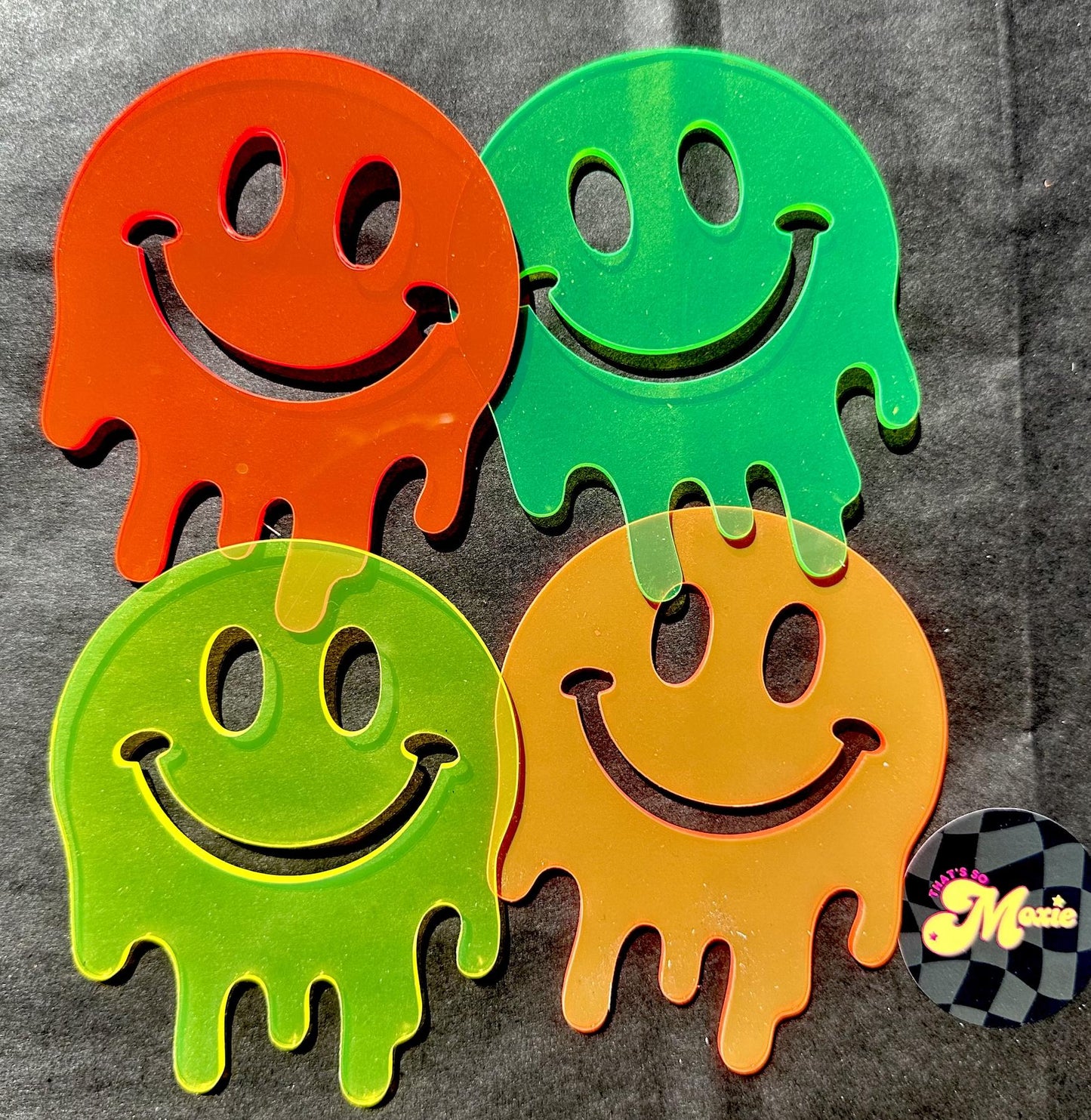 Neon Acrylic Drippy face Coaster Set (4)