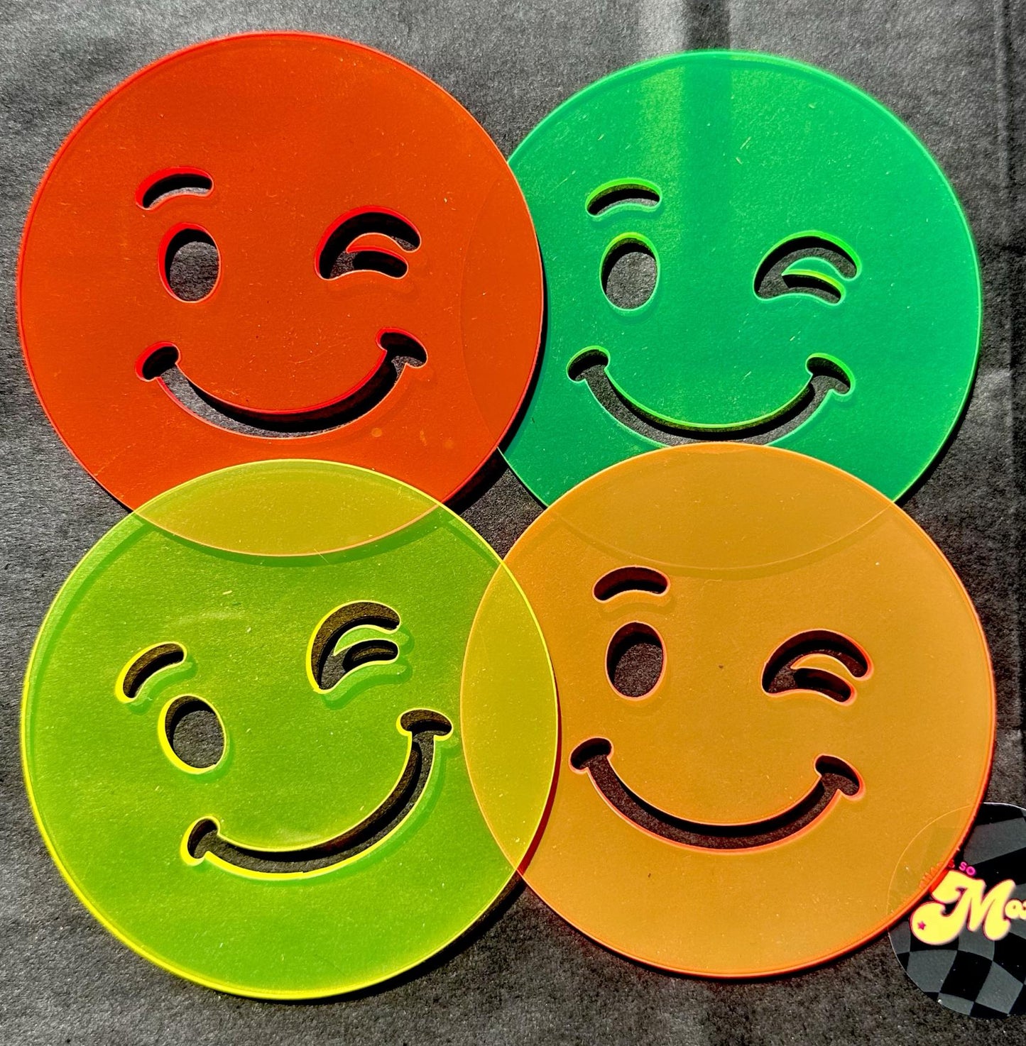 Neon Acrylic winky face Coaster Set (4)